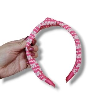 New Pink and White Knitted Top Knot Headband In Pink/White Combo 🩷